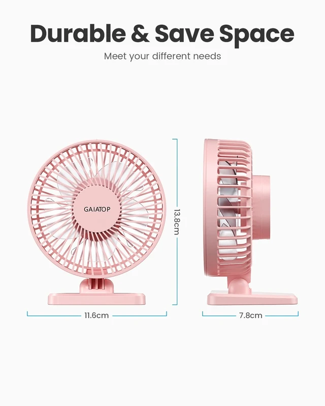 Alt view image 5 of 7 - USB Desk Fan, Personal Portable Quiet Small Table Desktop fan | Powerful Mini 3 Speeds, Adjustable Head, for Cooling Home Office Car Summer Travel Gifts Pink