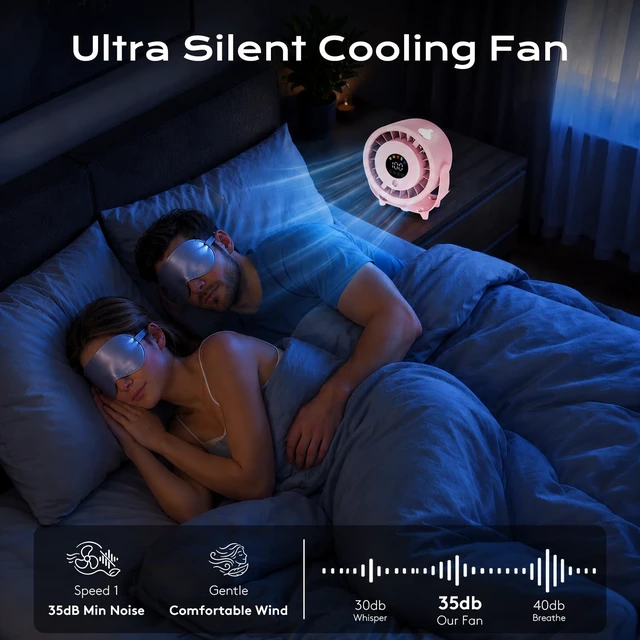 Alt view image 6 of 7 - Desk Fan, Turbo Table Fan for Bedroom, Desktop Fans with Mist Spray, 100-Speed Digital Display, Low Noise, 120° Rotating, Rechargeable Battery, Wall-Mounted Design for Home, Office, Travel, Pink