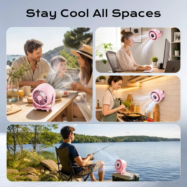 Alt view image 7 of 7 - Desk Fan, Turbo Table Fan for Bedroom, Desktop Fans with Mist Spray, 100-Speed Digital Display, Low Noise, 120° Rotating, Rechargeable Battery, Wall-Mounted Design for Home, Office, Travel, Pink