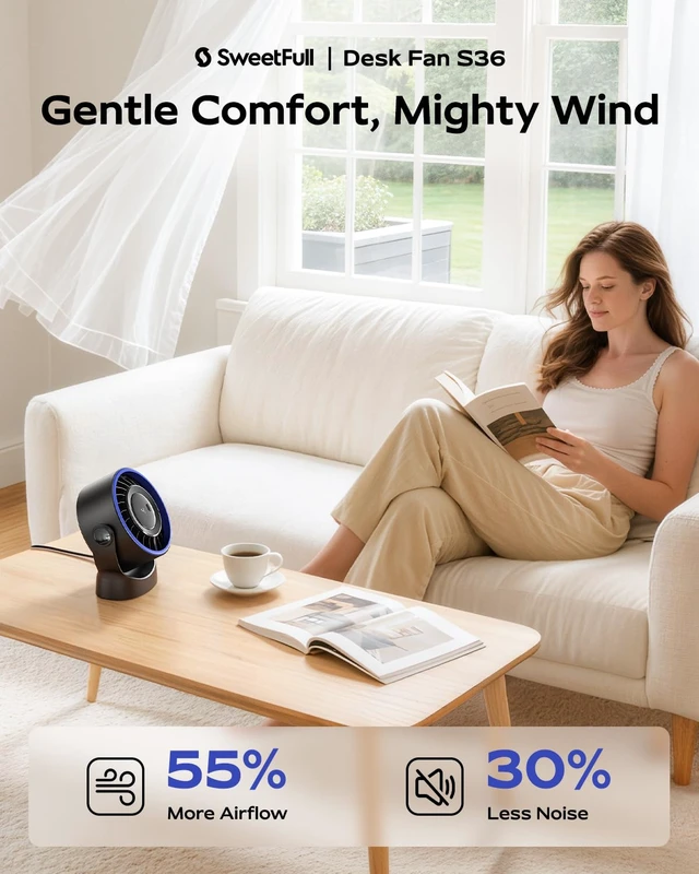 Alt view image 2 of 7 - USB Small Desk Fan - 5 Inch Mini Personal Desktop Fan | 4 Speeds Cooling Strong Airflow, 360° Adjustable Tilt, Quiet Portable Table Fans for Bedroom, Office, Travel & Cruise, Black