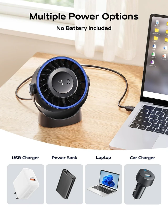 Alt view image 7 of 7 - USB Small Desk Fan - 5 Inch Mini Personal Desktop Fan | 4 Speeds Cooling Strong Airflow, 360° Adjustable Tilt, Quiet Portable Table Fans for Bedroom, Office, Travel & Cruise, Black