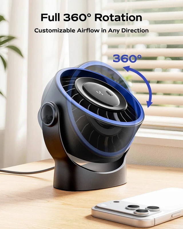 Alt view image 6 of 7 - USB Small Desk Fan - 5 Inch Mini Personal Desktop Fan | 4 Speeds Cooling Strong Airflow, 360° Adjustable Tilt, Quiet Portable Table Fans for Bedroom, Office, Travel & Cruise, Black