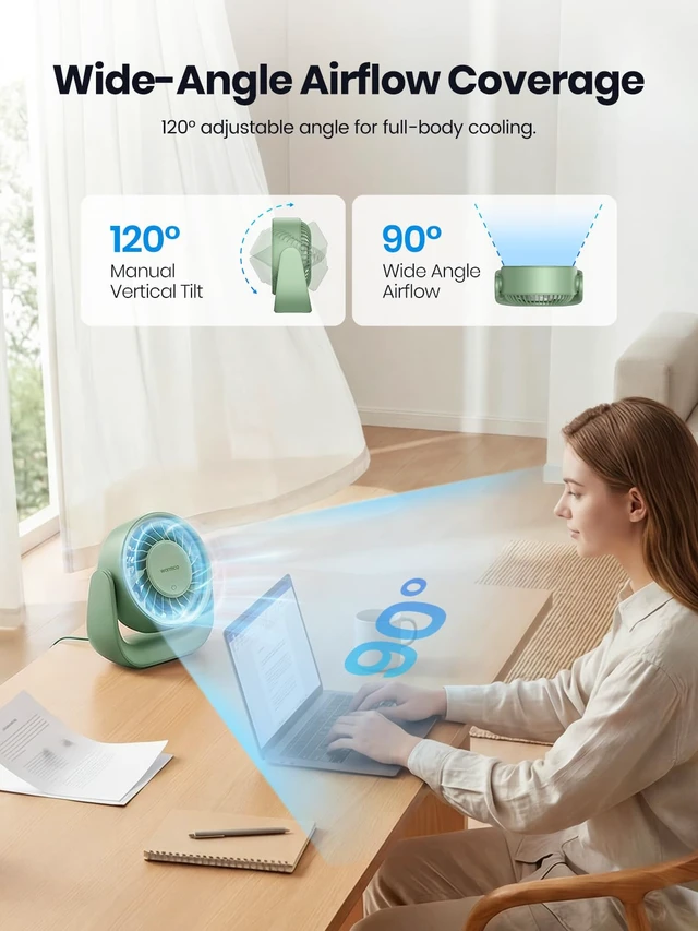 Alt view image 4 of 7 - USB Fan with Touch Control, (No Battery) Small Personal Desk Fan, USB-A & USB-C Plug, 3 Speeds Strong Airflow, Quiet Table Fans for Office Dorm Home Green
