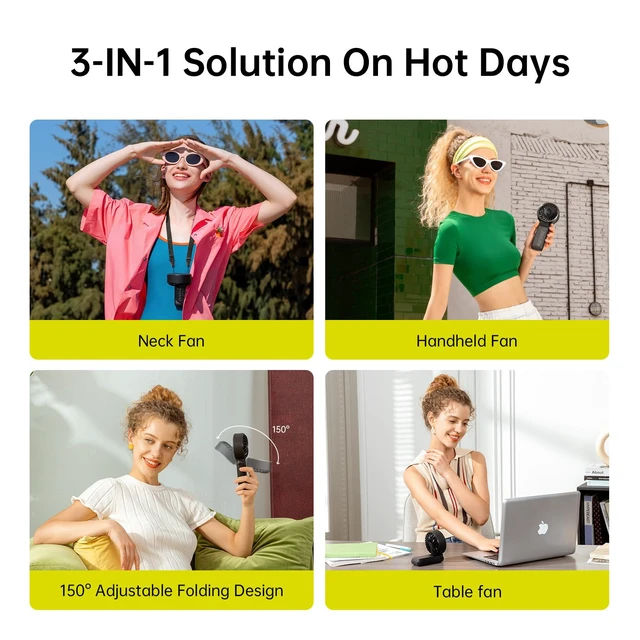 Alt view image 4 of 7 - Portable Handheld Fan Life7: 3-in-1 Hand, Desk & Neck Fan-Black | 19.5H Cooling, 5-Speed, LED Display, 5000mAh Battery,USB Foldable Fan for Travel/Concerts/Cruise/Theme Park/Halloween Gifts