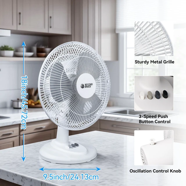 Alt view image 2 of 7 - Oscillating Table Fan for Bedroom, 12-Inch & 3 Speeds, White | Quiet Desk Fan with Adiustable Tilt, 70° Wide Oscillation, Safety Grill, Ideal for Home Bedroom Office