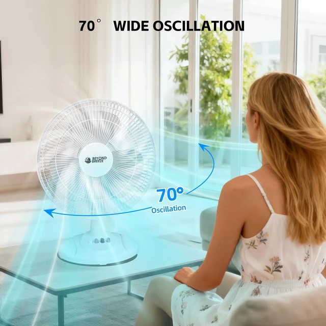 Alt view image 3 of 7 - Oscillating Table Fan for Bedroom, 12-Inch & 3 Speeds, White | Quiet Desk Fan with Adiustable Tilt, 70° Wide Oscillation, Safety Grill, Ideal for Home Bedroom Office