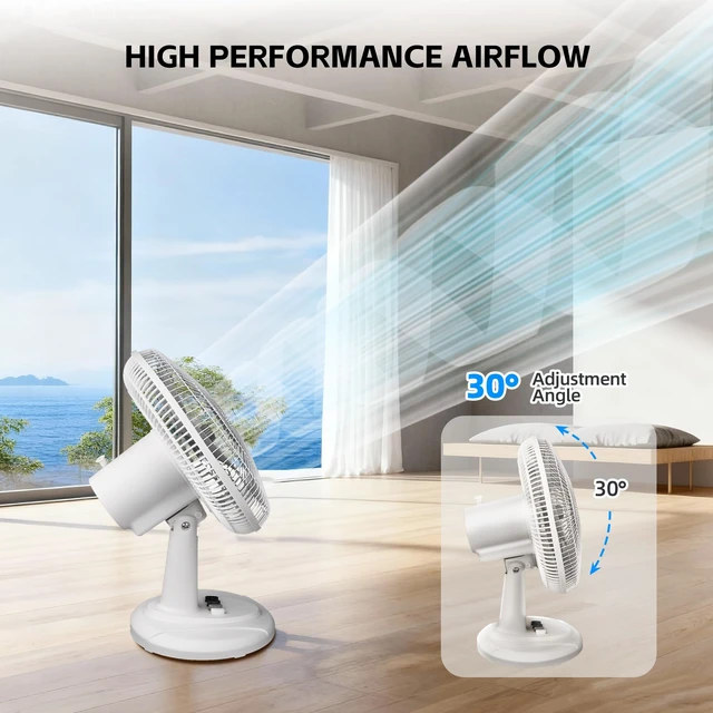 Alt view image 4 of 7 - Oscillating Table Fan for Bedroom, 12-Inch & 3 Speeds, White | Quiet Desk Fan with Adiustable Tilt, 70° Wide Oscillation, Safety Grill, Ideal for Home Bedroom Office