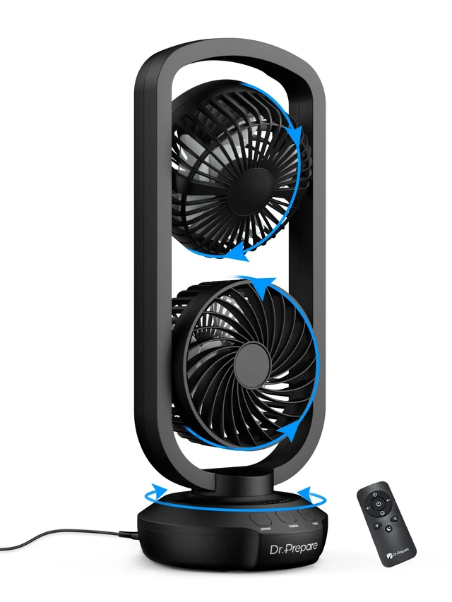 Main image of Dual Oscillating Tower Fan with 270° Tilt, 105° Oscillating, 3 Speeds and 3 Auto-Off Timer, Portable USB Powered Desk Fan for Bedroom Office Home Desk, Powerful Airflow 15 Inch