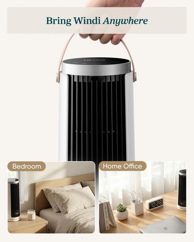 Alt view image 5 of 7 - Tower Fan for Bedroom, 20dB Quiet Desk Fan, Easy to Carry & Plug-in | 23ft/s Tabletop Fan, 3 Angles 5 Speeds Mini Oscillating Fan, DC Motor, Bladeless, Remote, 12H Timer, for Home, Room, Office