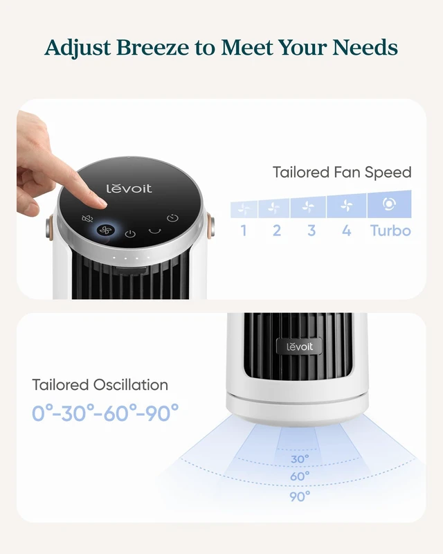 Alt view image 7 of 7 - Tower Fan for Bedroom, 20dB Quiet Desk Fan, Easy to Carry & Plug-in | 23ft/s Tabletop Fan, 3 Angles 5 Speeds Mini Oscillating Fan, DC Motor, Bladeless, Remote, 12H Timer, for Home, Room, Office