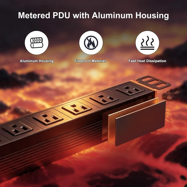 Alt view image 6 of 7 - 19in 1U Metered PDU Rack Mount Power Strip with Display 7 Outlets | Real-Time Power Monitoring, 7 Outlets; 360 Degree Rotating Brackets Fit Any Cabinet; 15A Overload Protection, 16AWG 4.9FT