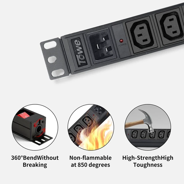 Alt view image 4 of 7 - Power Strip, 8 Outlets IEC C13 Metal PDU Power Strip,Built-in C20 Outlet Extender Heavy Duty, 16A 250V 4000W Server Rack PDU/Data Center Power