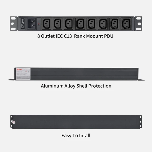 Alt view image 6 of 7 - Power Strip, 8 Outlets IEC C13 Metal PDU Power Strip,Built-in C20 Outlet Extender Heavy Duty, 16A 250V 4000W Server Rack PDU/Data Center Power