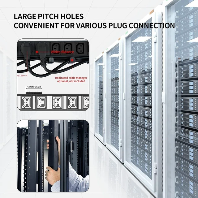 Alt view image 5 of 7 - Power Strip, 8 Outlets IEC C13 Metal PDU Power Strip,Built-in C20 Outlet Extender Heavy Duty, 16A 250V 4000W Server Rack PDU/Data Center Power
