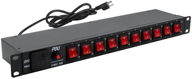 Main image of 10 Outlet 1U Rack Mount Power Strip PDU with Individual LED Switches | Wall Mount Power Strips, 15A/125V, 6ft Cord, Metal Case, for Server Rack, Network Cabinet, Data Center
