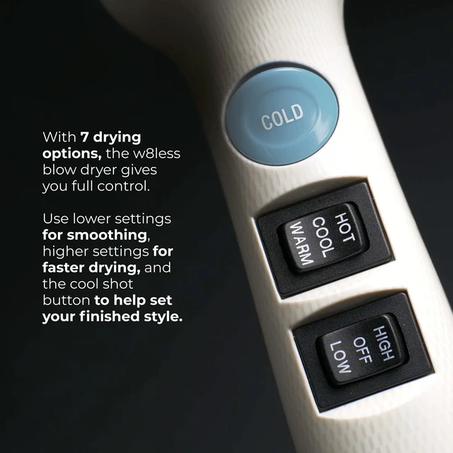 Alt view image 6 of 7 - W8less 2000 Watt Ionic Hair Dryer, Ceramic Tourmaline Technology, 1ct | Lightweight and Fast-Drying Professional Blow Drying, Customizable Heat & Speed Settings, Frizz Control for All Strand Types