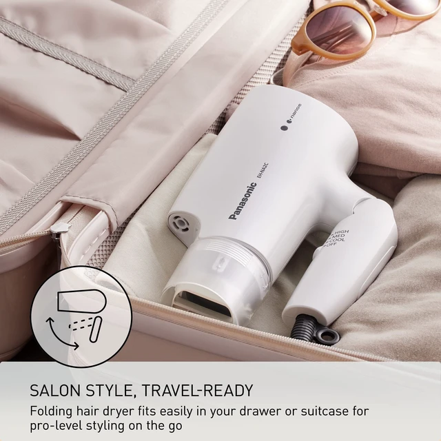 Alt view image 5 of 7 - nanoe Compact Hair Dryer EH-NA2C-W (White) - Japanese Nanoe Techonology, Foldable Travel Blow Dryer with Oscillating Quick Dry Nozzle, 1400W Lightweight Portable Hair Dryer, Anti-Frizz