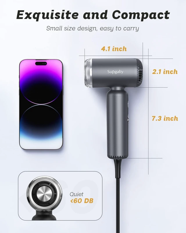 Alt view image 4 of 6 - Dual Voltage Hair Dryer, High-Speed Ionic Blow Dryer for Fast Drying, Travel Compact Hair Blow Dryer with Magnetic Curly Diffuser for Home, Portable Hairdryer International 100-240V