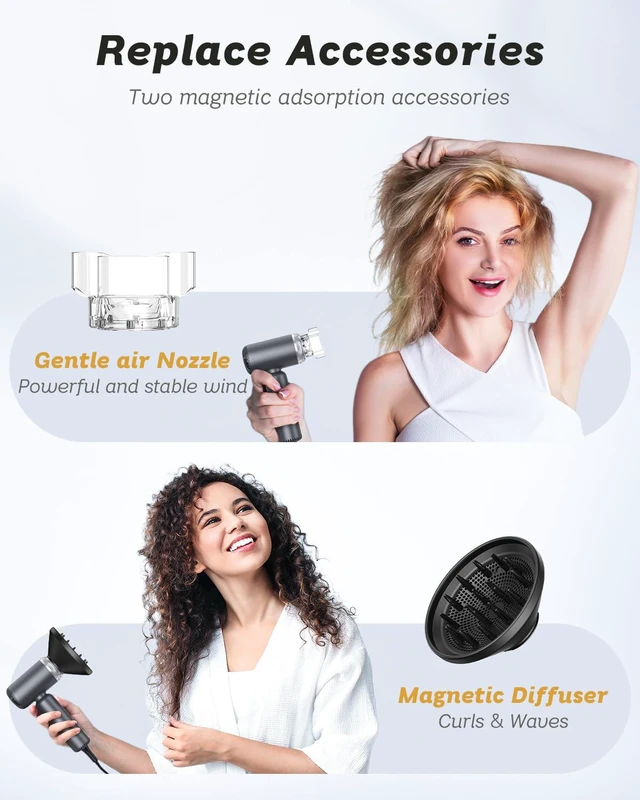 Alt view image 6 of 6 - Dual Voltage Hair Dryer, High-Speed Ionic Blow Dryer for Fast Drying, Travel Compact Hair Blow Dryer with Magnetic Curly Diffuser for Home, Portable Hairdryer International 100-240V