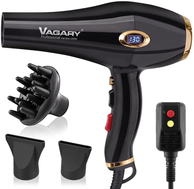 Main image of Hair Dryer with Diffuser Concentrator, 2200W Professional Salon Ionic Blow Dryer for Frizz Free Smooth Hair, Featuring 2 Speeds and 2 Heat Settings, Cool Shot ButtonGold