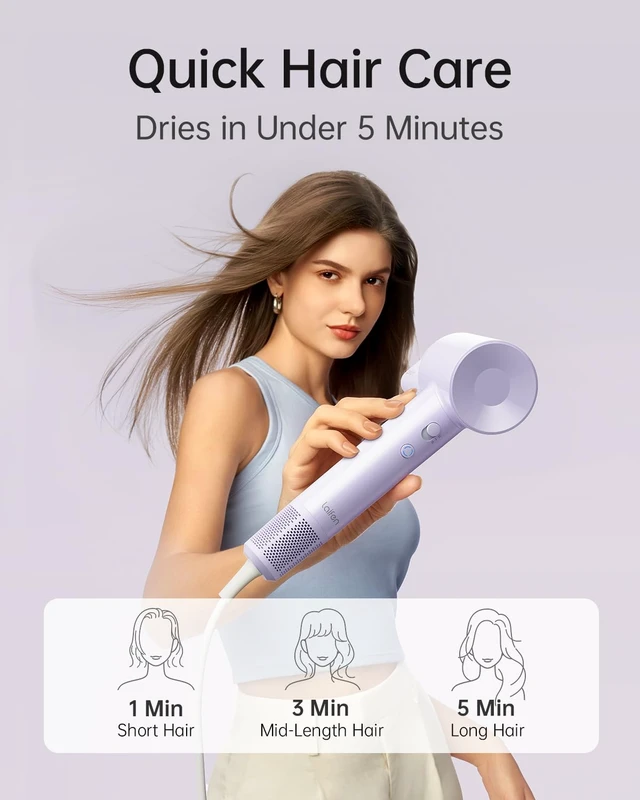 Alt view image 2 of 7 - SE Lite High-Speed Ionic Hair Dryer with Diffuser, Purple | Thermo-Control, 150M Negative Ions for Frizz Control, Lightweight, Perfect for Sleek Styling & Daily Use, Gifts for Women