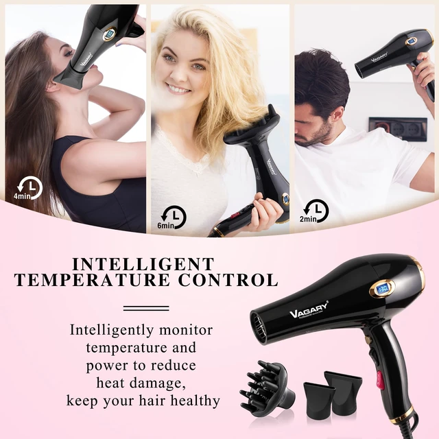 Alt view image 2 of 6 - Hair Dryer with Diffuser Concentrator, 2200W Professional Salon Ionic Blow Dryer for Frizz Free Smooth Hair, Featuring 2 Speeds and 2 Heat Settings, Cool Shot ButtonGold