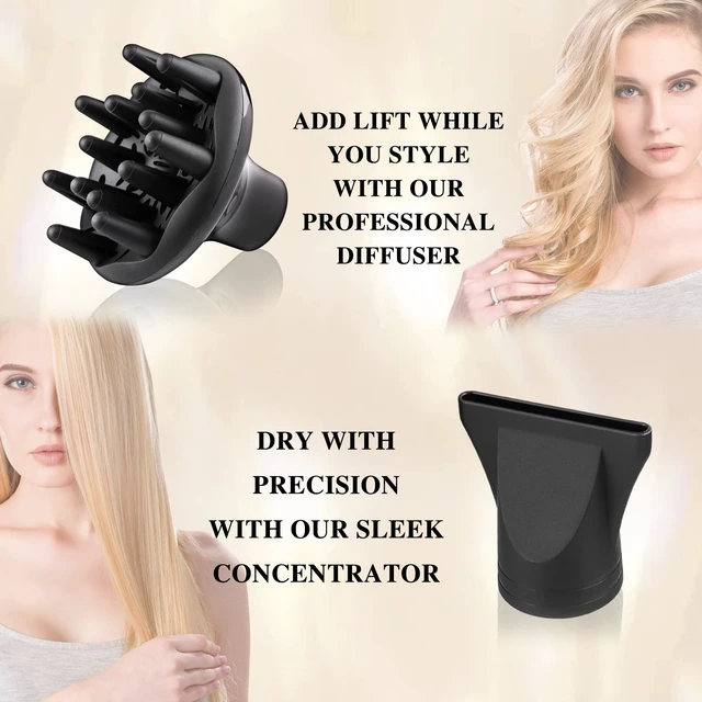 Alt view image 5 of 6 - Hair Dryer with Diffuser Concentrator, 2200W Professional Salon Ionic Blow Dryer for Frizz Free Smooth Hair, Featuring 2 Speeds and 2 Heat Settings, Cool Shot ButtonGold