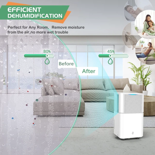 Alt view image 5 of 7 - 1500 Sq. Ft Dehumidifiers for Home and Basements,22 Pints Dehumidifiers for Large Room with Auto or Manual Drainage,0.528 Gallon Water Tank,24 Hours Timer,Dry Clothes Mode