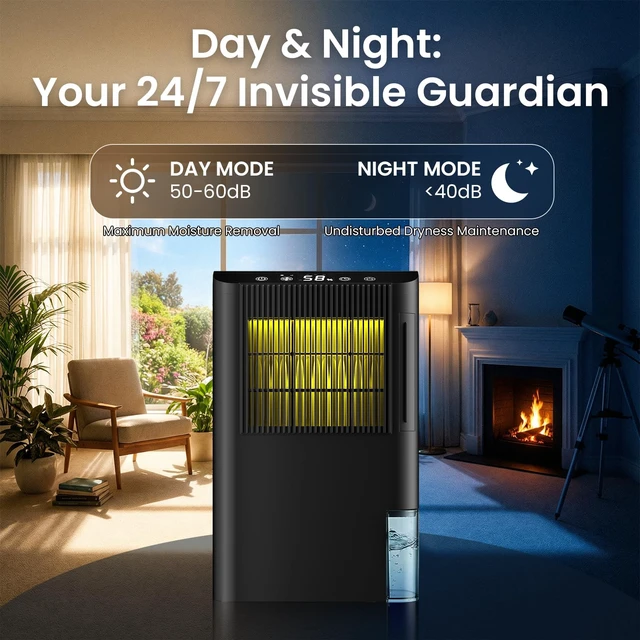 Alt view image 4 of 7 - Dehumidifier for Home Bedroom Basement with Humidity Display | New-Rotary Desiccant Dehumidifier with Drain Hose/85 OZ Water Tank/Washable Filter/Auto Shut Off/Ultra Quiet/7 Color Light