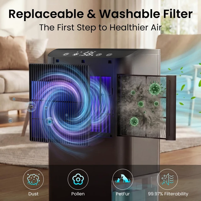 Alt view image 6 of 7 - Dehumidifier for Home Bedroom Basement with Humidity Display | New-Rotary Desiccant Dehumidifier with Drain Hose/85 OZ Water Tank/Washable Filter/Auto Shut Off/Ultra Quiet/7 Color Light