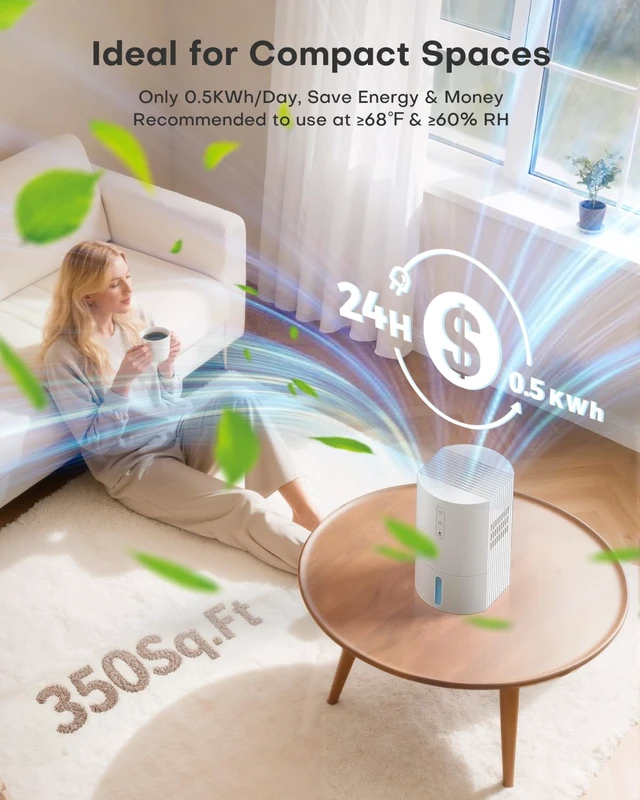 Alt view image 3 of 6 - Small Dehumidifier,35OZ,25dB Quiet for Bedroom Bathroom Closet | 350 Sq.Ft, Energy Saving, Auto Defrost, Auto Shut-off, Colorful lights, for Wardrobe Office & RV, White