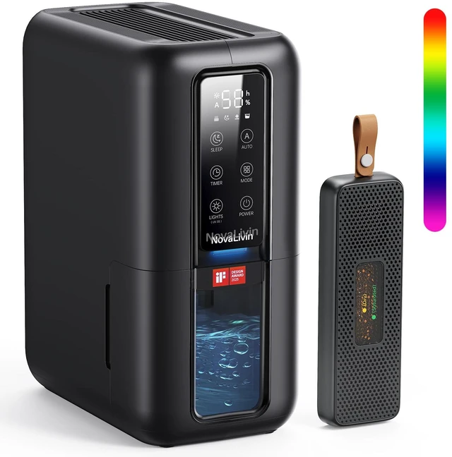 Main image of Dehumidifiers for Bathroom with Moisture Absorber Bag Reusable, 68 OZ Water Tank Portable Quiet Dehumidifier for Bedroom with Auto Shut Off, 7 Colors LED Light for Home, RV, Garage, apartment, Black