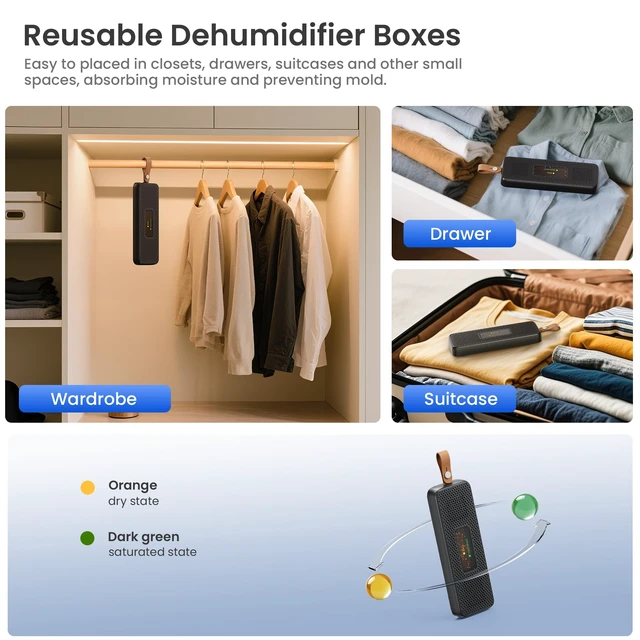 Alt view image 7 of 7 - Dehumidifiers for Bathroom with Moisture Absorber Bag Reusable, 68 OZ Water Tank Portable Quiet Dehumidifier for Bedroom with Auto Shut Off, 7 Colors LED Light for Home, RV, Garage, apartment, Black