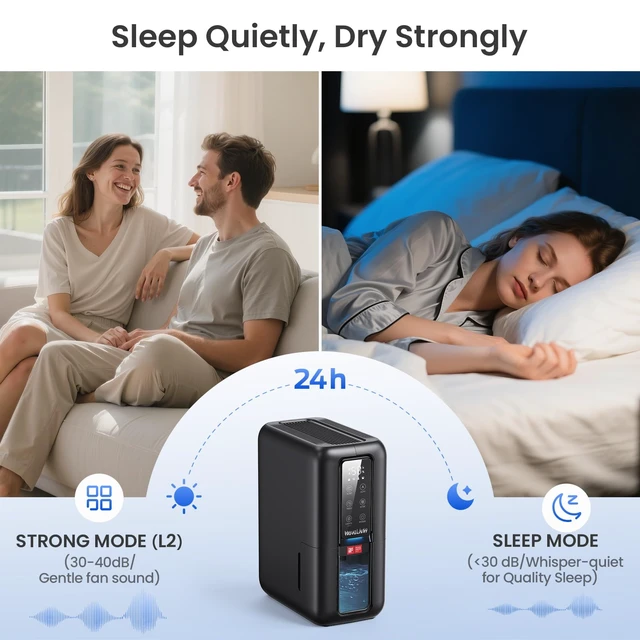 Alt view image 6 of 7 - Dehumidifiers for Bathroom with Moisture Absorber Bag Reusable, 68 OZ Water Tank Portable Quiet Dehumidifier for Bedroom with Auto Shut Off, 7 Colors LED Light for Home, RV, Garage, apartment, Black