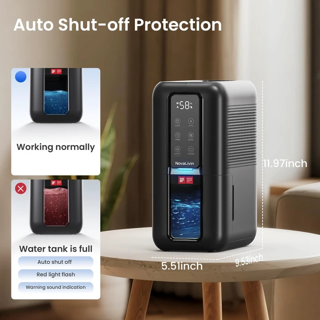 Alt view image 4 of 7 - Dehumidifiers for Bathroom with Moisture Absorber Bag Reusable, 68 OZ Water Tank Portable Quiet Dehumidifier for Bedroom with Auto Shut Off, 7 Colors LED Light for Home, RV, Garage, apartment, Black