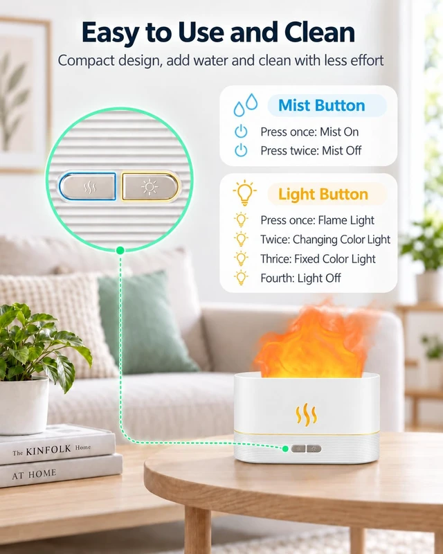 Alt view image 5 of 7 - Essential Oil Diffuser, Air Humidifier with Flame Led Light - 7 Colors, 180mL Capacity (8 Hours), Noiseless Operation, Auto-Off Protection - Perfect for Home Bedroom Office Gifts(Black)