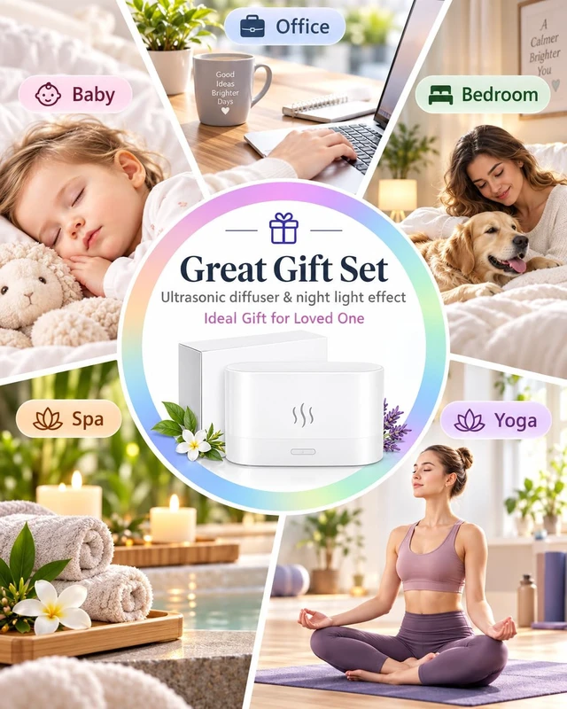 Alt view image 7 of 7 - Essential Oil Diffuser, Air Humidifier with Flame Led Light - 7 Colors, 180mL Capacity (8 Hours), Noiseless Operation, Auto-Off Protection - Perfect for Home Bedroom Office Gifts(Black)