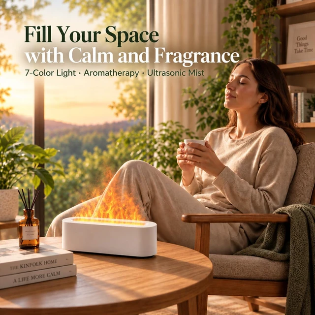 Alt view image 2 of 7 - Flame Air Diffuser, Humidifier, Essential Oil Diffuser - 7 Colors, 200mL Capacity (8 Hours), Noiseless Operation, Auto-Off Protection - Perfect for Home Bedroom Office Gifts(Black)