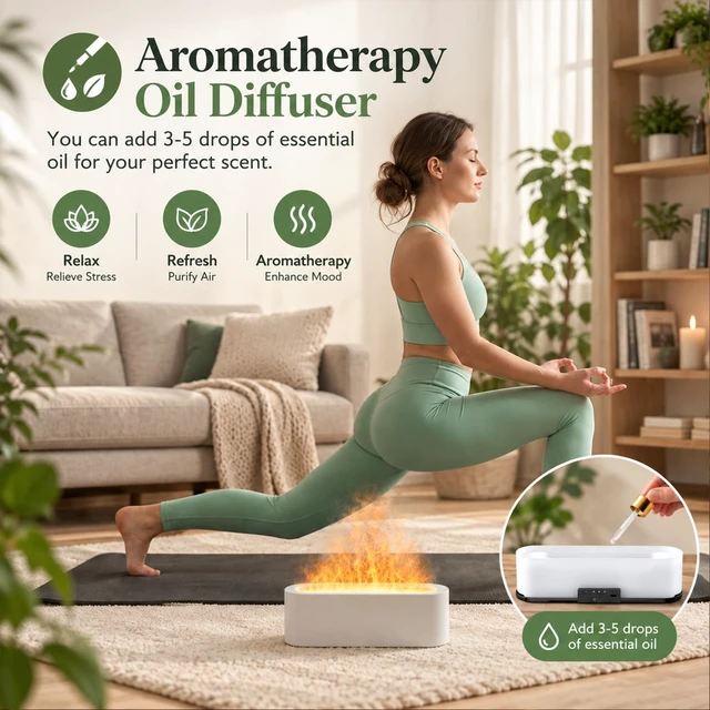 Alt view image 7 of 7 - Flame Air Diffuser, Humidifier, Essential Oil Diffuser - 7 Colors, 200mL Capacity (8 Hours), Noiseless Operation, Auto-Off Protection - Perfect for Home Bedroom Office Gifts(Black)