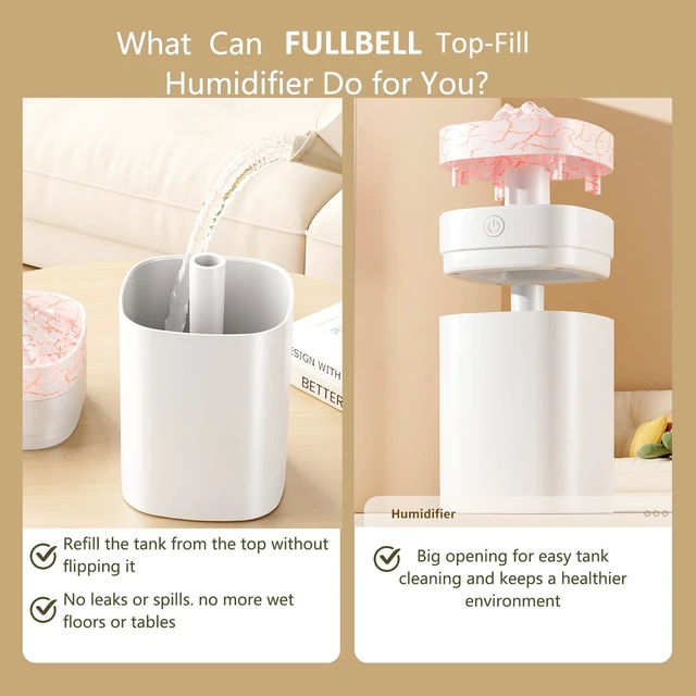 Alt view image 5 of 7 - 7-Color USB Lighted Cool Mist White Small Humidifier, 400ml, 10-20H Runtime | Ultra-Quiet (24db) 2 Mist Modes And Auto Shut-Off Humidifier For Bedrooms, Baby Nurseries, Home