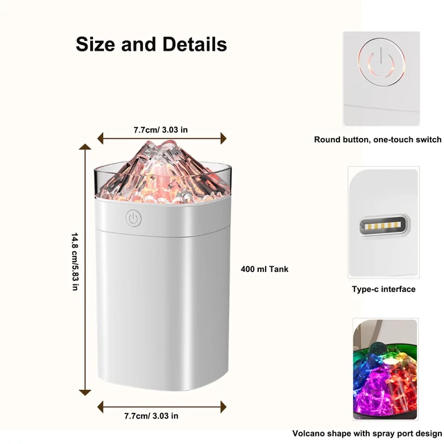 Alt view image 6 of 7 - 7-Color USB Lighted Cool Mist White Small Humidifier, 400ml, 10-20H Runtime | Ultra-Quiet (24db) 2 Mist Modes And Auto Shut-Off Humidifier For Bedrooms, Baby Nurseries, Home