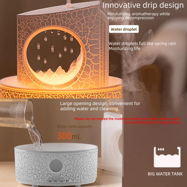 Alt view image 6 of 6 - Aromatherapy Humidifier for Sleep Relaxation, Raindrop Humidifiers,Aromatherapy Diffuser with 3 LED Color Changing Lights and Auto-Off, Air humidifier Suitable for Home, Office