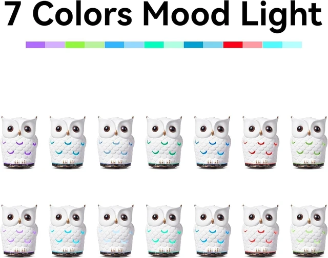 Alt view image 5 of 5 - Owl Essential Oil Diffuser, 200ML Handmade Ceramic Aromatherapy Humidifier, Ultrasonic Cool Mist, 7-Color LED Night Light, Auto Shut-Off, White