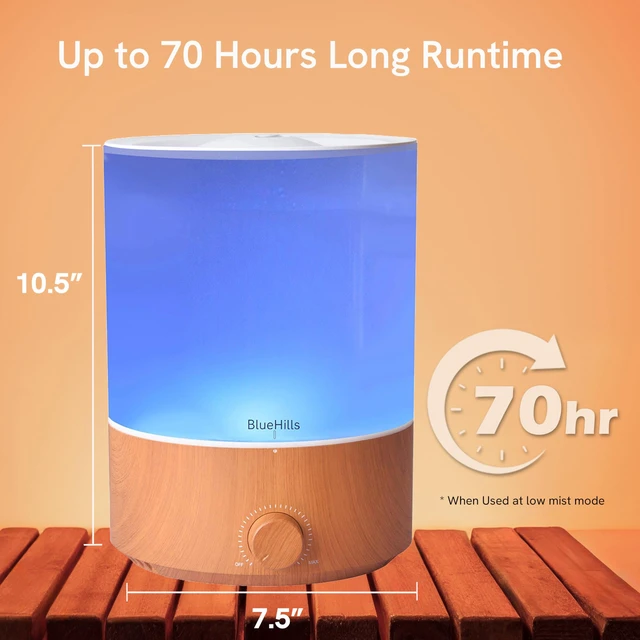 Alt view image 4 of 7 - Premium 4000 ML XL Essential Oil Diffuser Humidifier Wood Grain | 70 H Run Aromatherapy, Air Humidifier for Large Room/Bedroom, Baby, Cool Mist, 7 LED Colors, Auto Shut Off, Big Capacity E403
