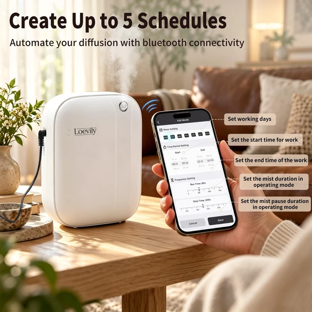 Alt view image 4 of 7 - Waterless Essential Oil Diffuser for Large Home Covers 3000 Sq Ft | 400ml Scent Diffuser, Smart Cold Air Scent Oil Machine, Tabletop or Wall Use, App Control for Bedroom, Office, Living Room