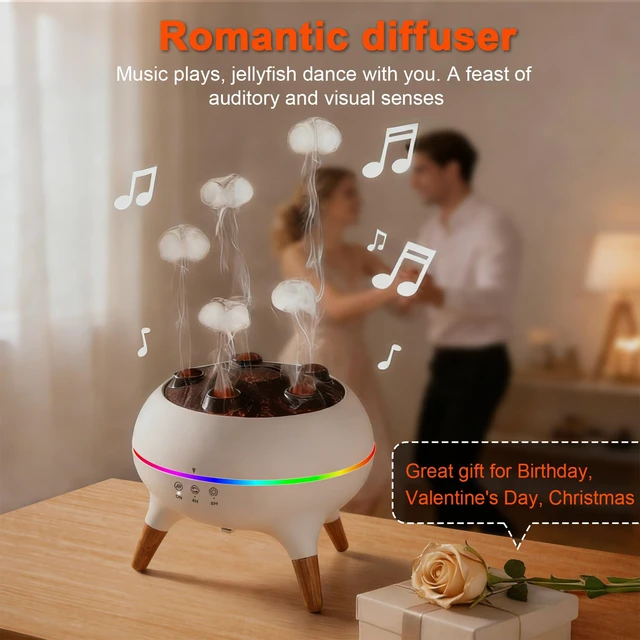 Alt view image 3 of 7 - Essential Oil Diffuser Jellyfish Humidifier Remote Ctrl & 7Color LED | 250ML Dancing Jellyfish Aromatherapy Diffuser, Ultrasonic Air Humidifier, Sound Pickup, for Home Bedroom, Office & Hotel Use