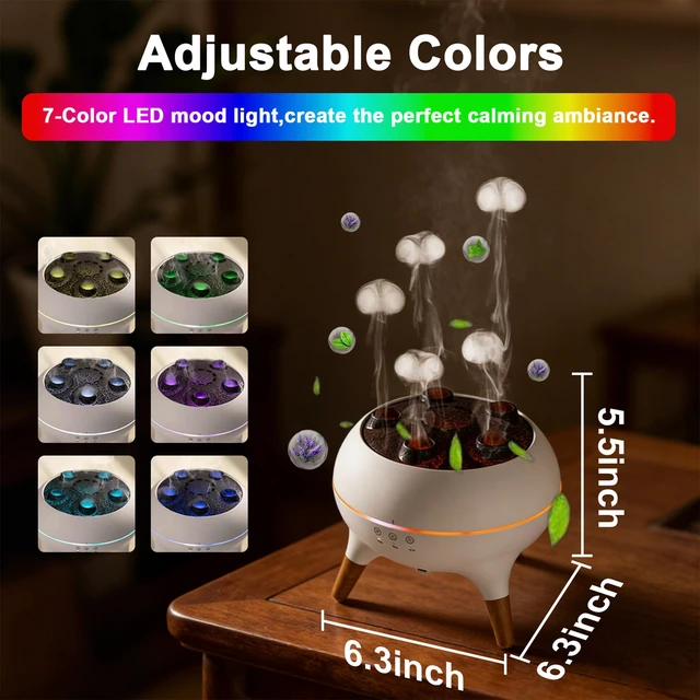 Alt view image 4 of 7 - Essential Oil Diffuser Jellyfish Humidifier Remote Ctrl & 7Color LED | 250ML Dancing Jellyfish Aromatherapy Diffuser, Ultrasonic Air Humidifier, Sound Pickup, for Home Bedroom, Office & Hotel Use