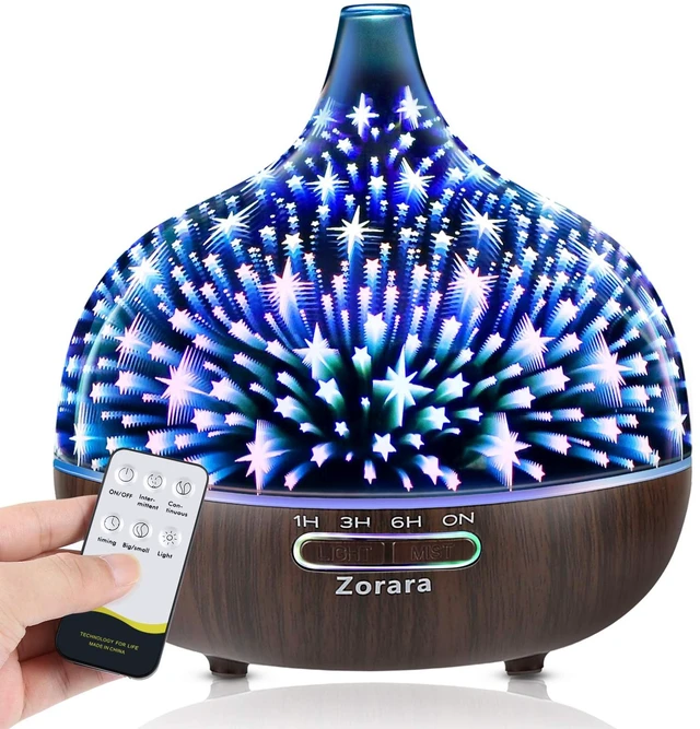 Main image of Essential Oil Diffuser 550ml Cool Mist Humidifier 3D Glass Ultrasonic Aromatherapy Humidifier with 7 Color Changing Led Lights, Waterless Auto Shut-Off, Adjustable Timer, Remote Control, Star
