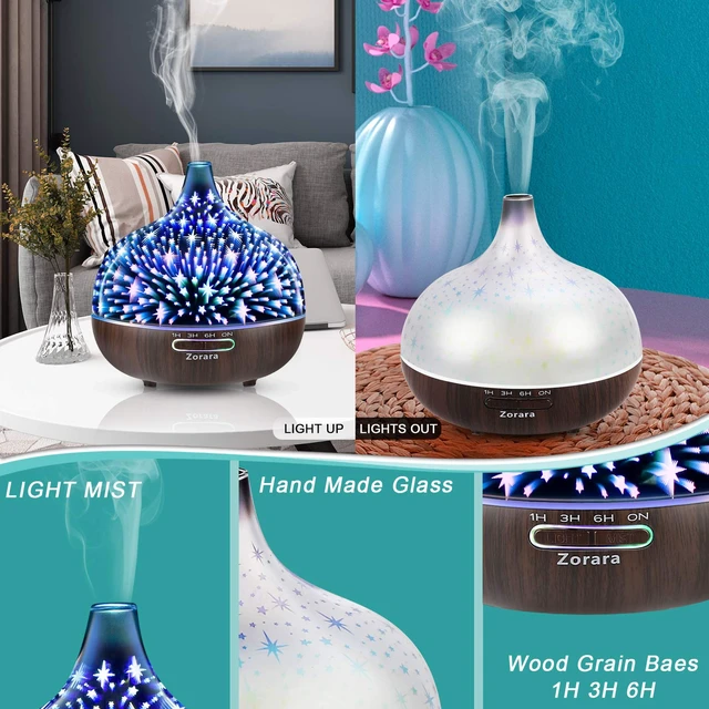 Alt view image 5 of 7 - Essential Oil Diffuser 550ml Cool Mist Humidifier 3D Glass Ultrasonic Aromatherapy Humidifier with 7 Color Changing Led Lights, Waterless Auto Shut-Off, Adjustable Timer, Remote Control, Star