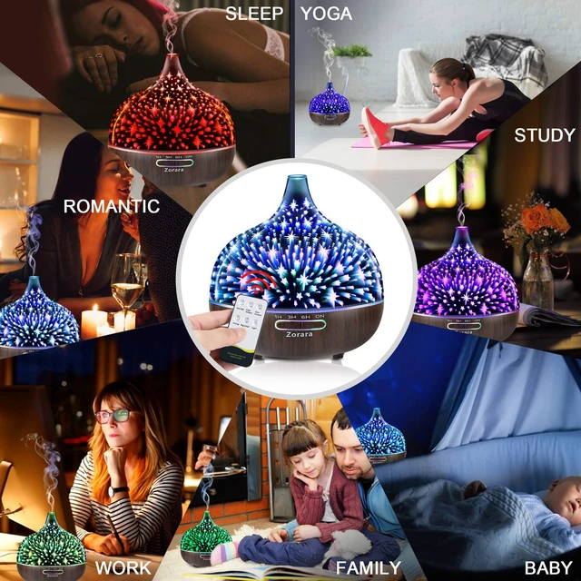 Alt view image 7 of 7 - Essential Oil Diffuser 550ml Cool Mist Humidifier 3D Glass Ultrasonic Aromatherapy Humidifier with 7 Color Changing Led Lights, Waterless Auto Shut-Off, Adjustable Timer, Remote Control, Star